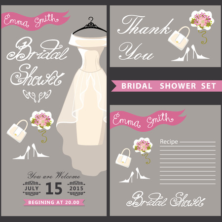 Bridal shower design  template set with wedding dress epsのイラスト素材