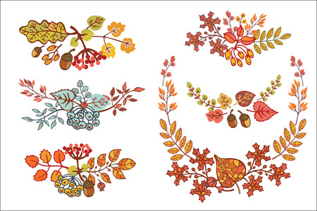 Bright autumn leaves in composition. Vector illustrationのイラスト素材