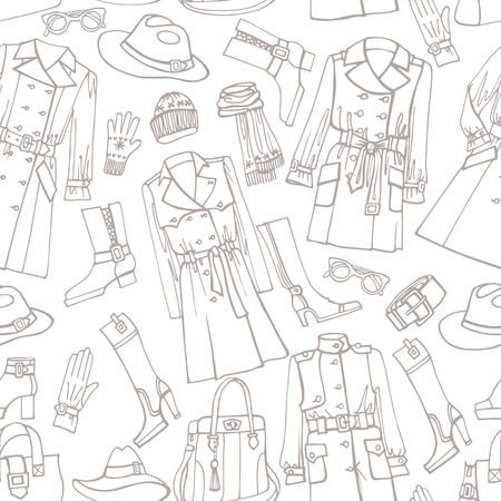 Fashion wear seamless pattern. Woman clothes set. のイラスト素材