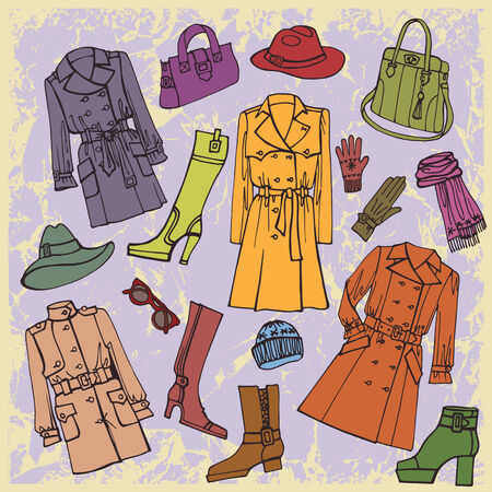 Autumn women's clothing and accessories. Fashionable set. Vectorのイラスト素材