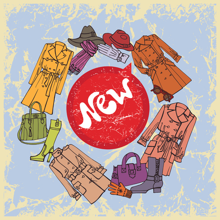 Autumn women's clothing and accessories. Fashionable set. Vectorのイラスト素材