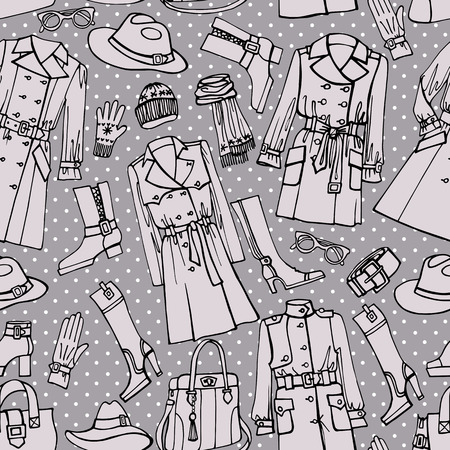 Autumn women's clothing and accessories. Fashionable set. Vectorのイラスト素材