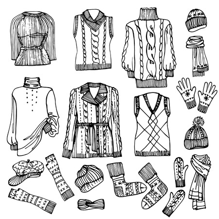 Outline Sketchy.Females knitted clothing setのイラスト素材