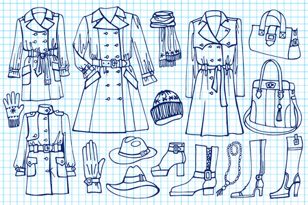 Female clothes set.Fashion wear on Sketchy Notepaperのイラスト素材