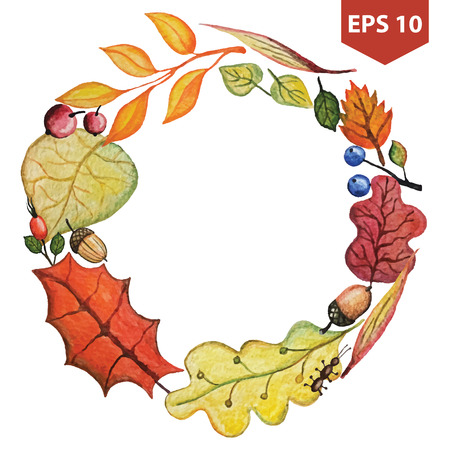 Watercolor autumn Leaves wreathのイラスト素材