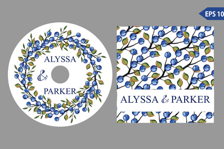 Autumn wedding CD template set.Watercolor leaves wreathのイラスト素材
