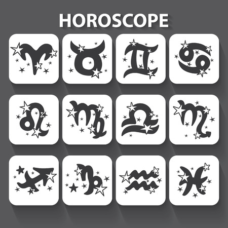 Horoscope zodiac signs icons with long shadowのイラスト素材