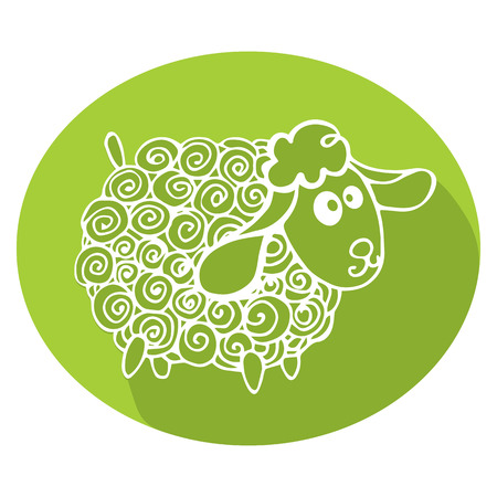 Cartoon outline curly sheep,green oval. Symbol 2015 Year.のイラスト素材