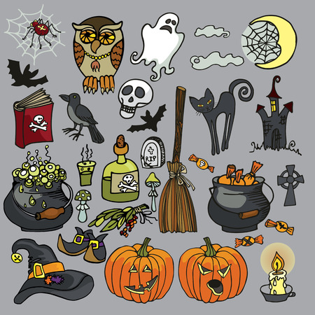 Halloween icons,Witch spooky elements setのイラスト素材