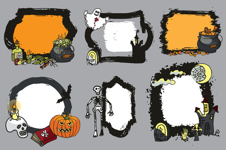 Halloween labels or stickers set with spooky elements,grunge badgesのイラスト素材