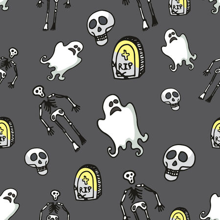 Halloween doodles seamless pattern or background about death, cemeteryのイラスト素材