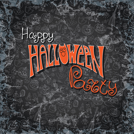 Halloween doodles  pattern background for happy halloween party.Hand drowing sketchy on chalkboard in the style of children's drawing.Shabby,grunge ,vintage Vectorのイラスト素材