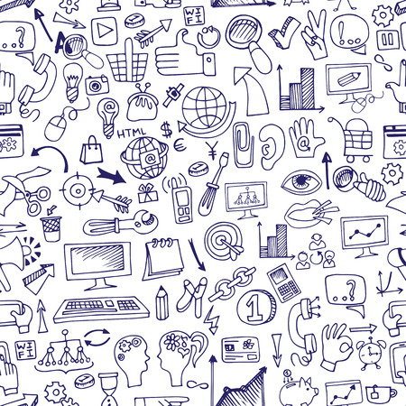 Doodle seo icons in seamless pattern.epsのイラスト素材