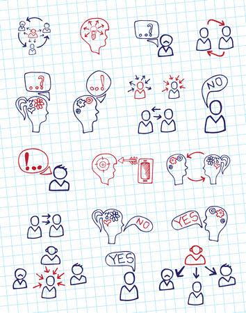 Doodle scheme people communication with icons.Notepaperのイラスト素材