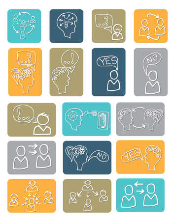 Doodle scheme people communication with iconsのイラスト素材