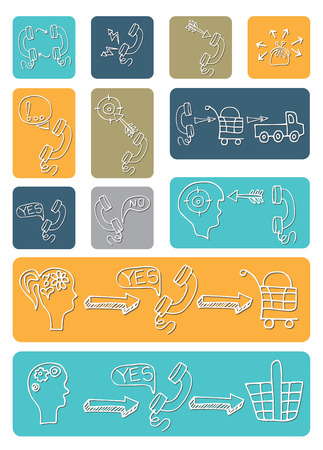 Doodle scheme main activities telephone marketing iconsのイラスト素材
