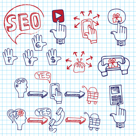 Doodle scheme main activities seo with icons.Notepaperのイラスト素材