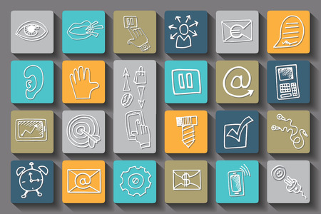 Doodle business seo long shadow icons .Outline sketchのイラスト素材