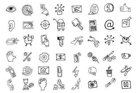 Doodle hand draw business seo sketchy icons big set . Business concept . Vector illustrationのイラスト素材