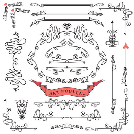 Set of curled calligraphic design elements, Swirling decorのイラスト素材