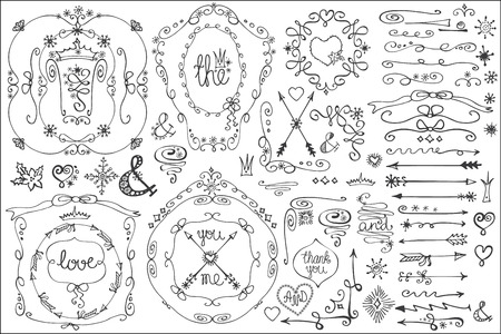 Doodle border,arrows,frame,decor element.Winter Loveのイラスト素材