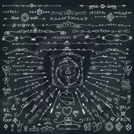 Doodle border,arrows,decor element.Love.Chalkboardのイラスト素材