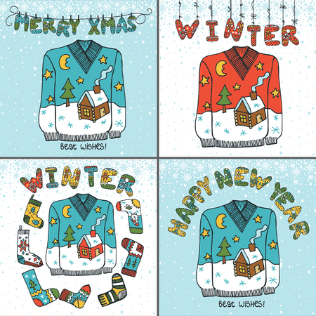 Winter greeting card set. のイラスト素材