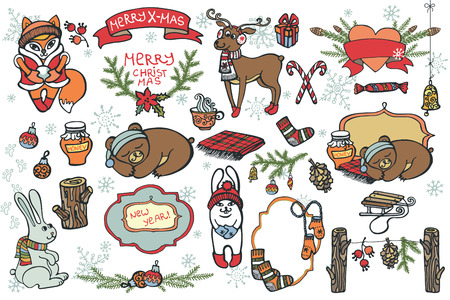Christmas graphic elements,cartoon animalsのイラスト素材
