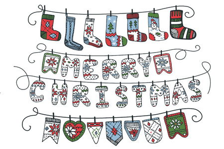 Christmas garland of knitted letters,flags,socksのイラスト素材