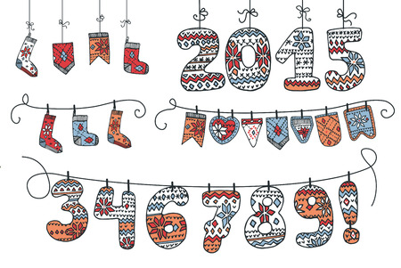 Christmas garland of knitted figures ,flags,socksのイラスト素材