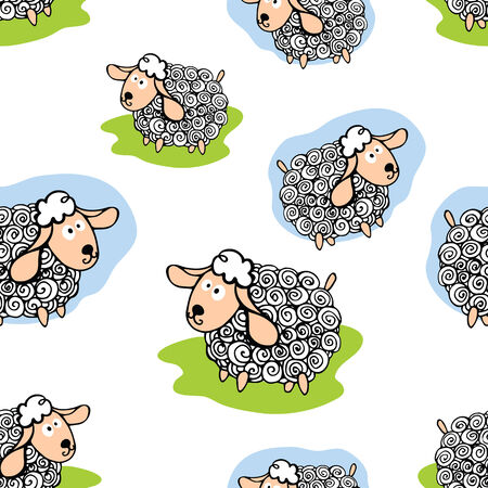 Seamless pattern with faunny curly sheep.のイラスト素材