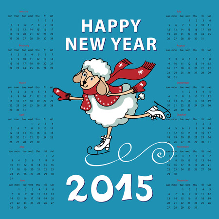 Calendar new Year 2015.Year of Sheep. Vector Cartoon colored sheep skate.のイラスト素材