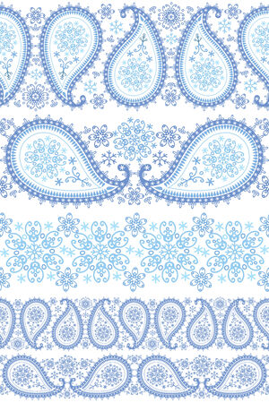 Turkish cucumbers with Snowflakes.Seamless seamless pattern border set.For fabrics, Wallpaper, backdrop,background.Oriental motif with winter decor. Vector illustration.のイラスト素材