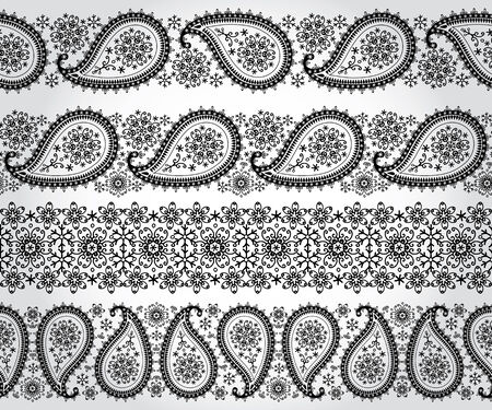 Turkish cucumbers with Snowflakes.Silhouette of seamless pattern border set.For fabrics, Wallpaper, backdrop,background.Oriental motif with winter decor. Vector illustration.のイラスト素材