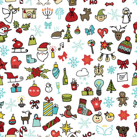 Christmas,new year icons seamless pattern. Colored Doodleのイラスト素材