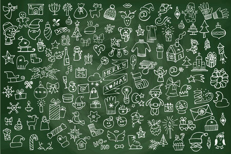 Christmas,new year icons big set.Doodle sketchy chalkboardのイラスト素材