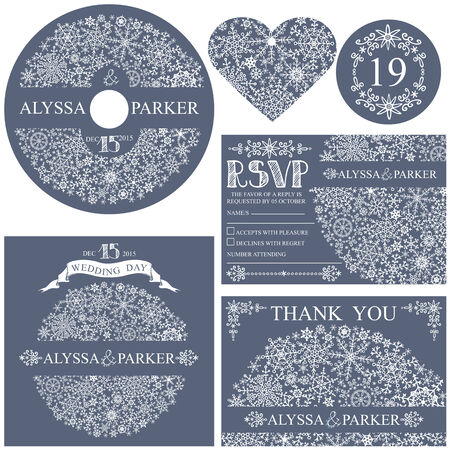 Winter wedding template set.Snowflakes circleのイラスト素材