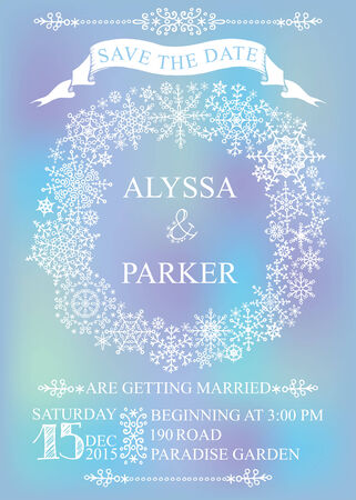 Winter wedding save date card. Snowflakes wreathのイラスト素材