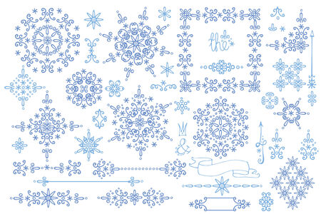 Snowflake,Border,frame set.Winter doodles decorのイラスト素材