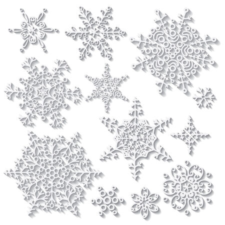 Snowflake with long shadow.Winter doodle setのイラスト素材