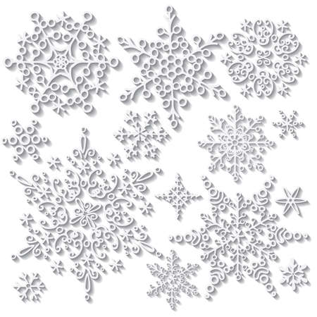 Snowflake with long shadow.Winter doodle setのイラスト素材