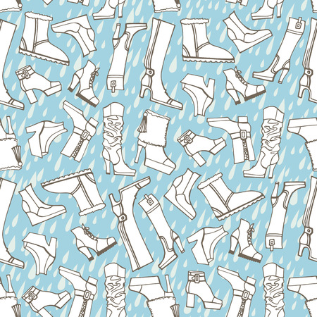 Females shoes,boots,rain seamless pattern.Outline Sketchyのイラスト素材