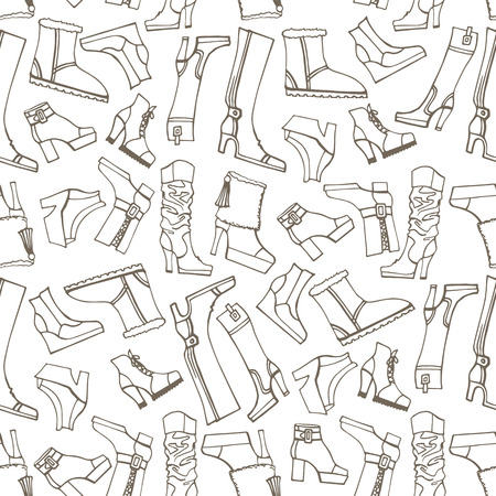 Females shoes,boots seamless pattern.Outline Sketchyのイラスト素材