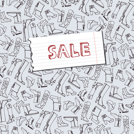Females shoes,boots sale background.Sketchy notepaperのイラスト素材