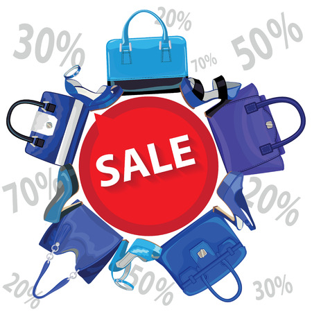Blue fashion women\'s handbag,high heel shoes.Saleのイラスト素材