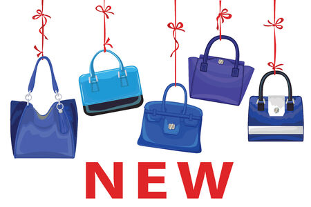 Blue fashion women\'s handbag hang on ribbon.Newのイラスト素材