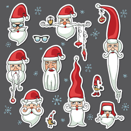 Stickers,icons.Santa Claus faces setのイラスト素材
