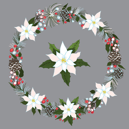 Merry Christmas and New Year Wreath with snowのイラスト素材