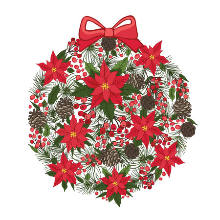 Merry Christmas and New Year circle compositionのイラスト素材