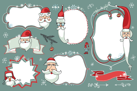 Christmas Doodles set .Badges,labels with santa faceのイラスト素材